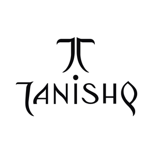 Black Tanishq logo on a white background, with the brand name written in a stylized font and an abstract symbol resembling a T and Q merged above the text.