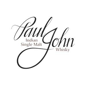 Logo with elegant cursive text reading Paul John and smaller print below stating Indian Single Malt Whisky on a white background.