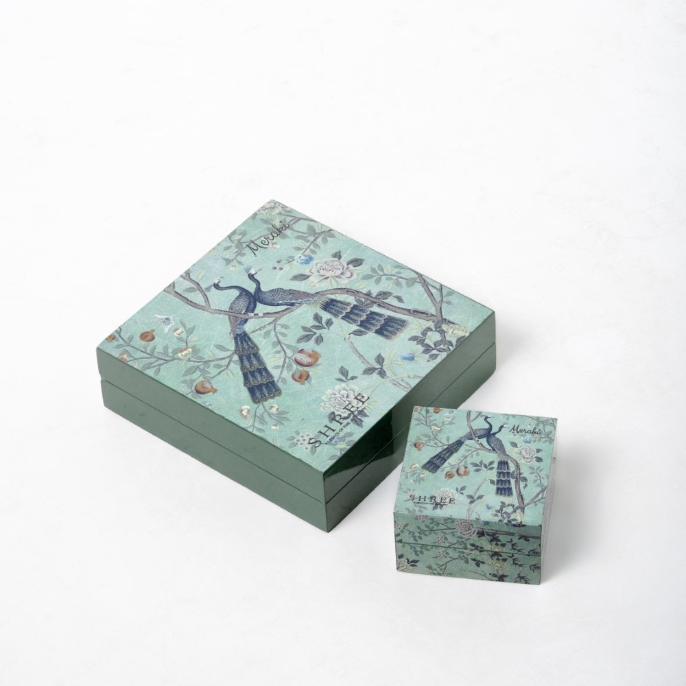 mdf wooden jewellry box peacock printed