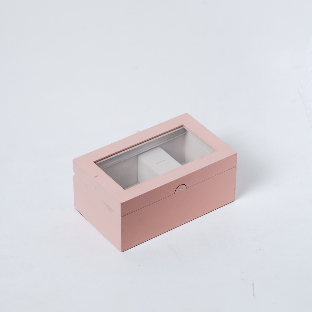 Wooden Cufflink & Tie Box Pink Transparent lid