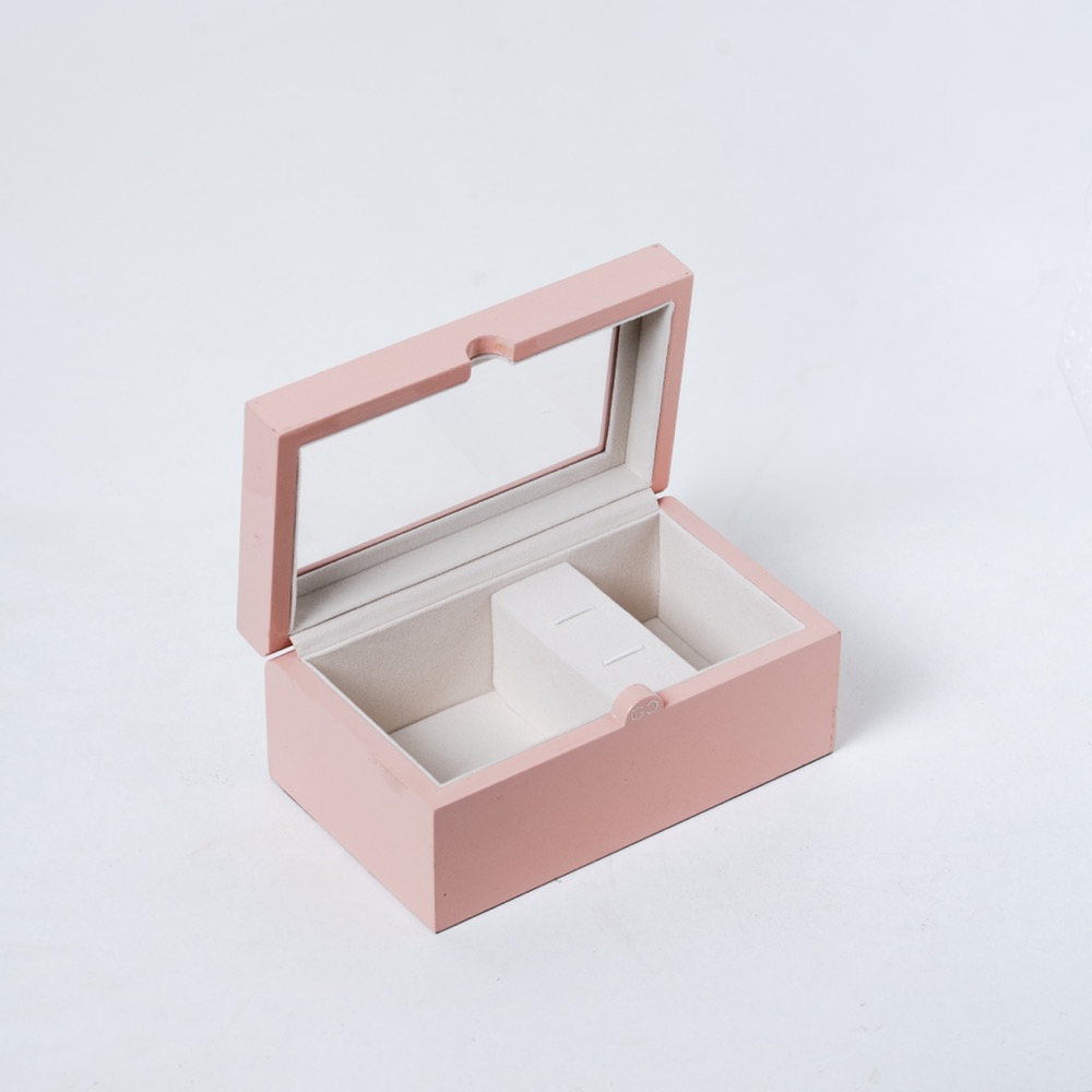 Wooden Cufflink & Tie Box Pink Transparent lid